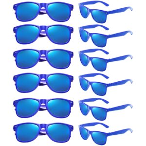 Geopty 12 Pack Blue Sunglasses Bulk, 80s Retro Party Sunglasses Set Adults Kids Party Favors Glasses