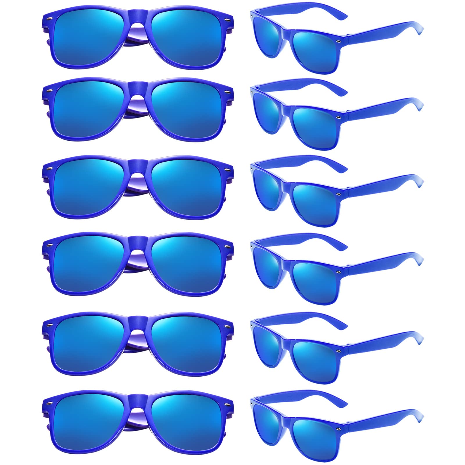 Geopty 12 Pack Blue Sunglasses Bulk, 80s Retro Party Sunglasses Set Adults Kids Party Favors Glasses