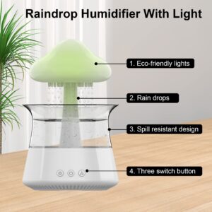 Cloud Rain Humidifier for Bedroom & Large Room Water Drip Humidifier with Remote Waterfall Lamp Mushroom Humidifier Rain Sounds White Noise Humidifier Air Humidifiers for Bedroom Desk (White)