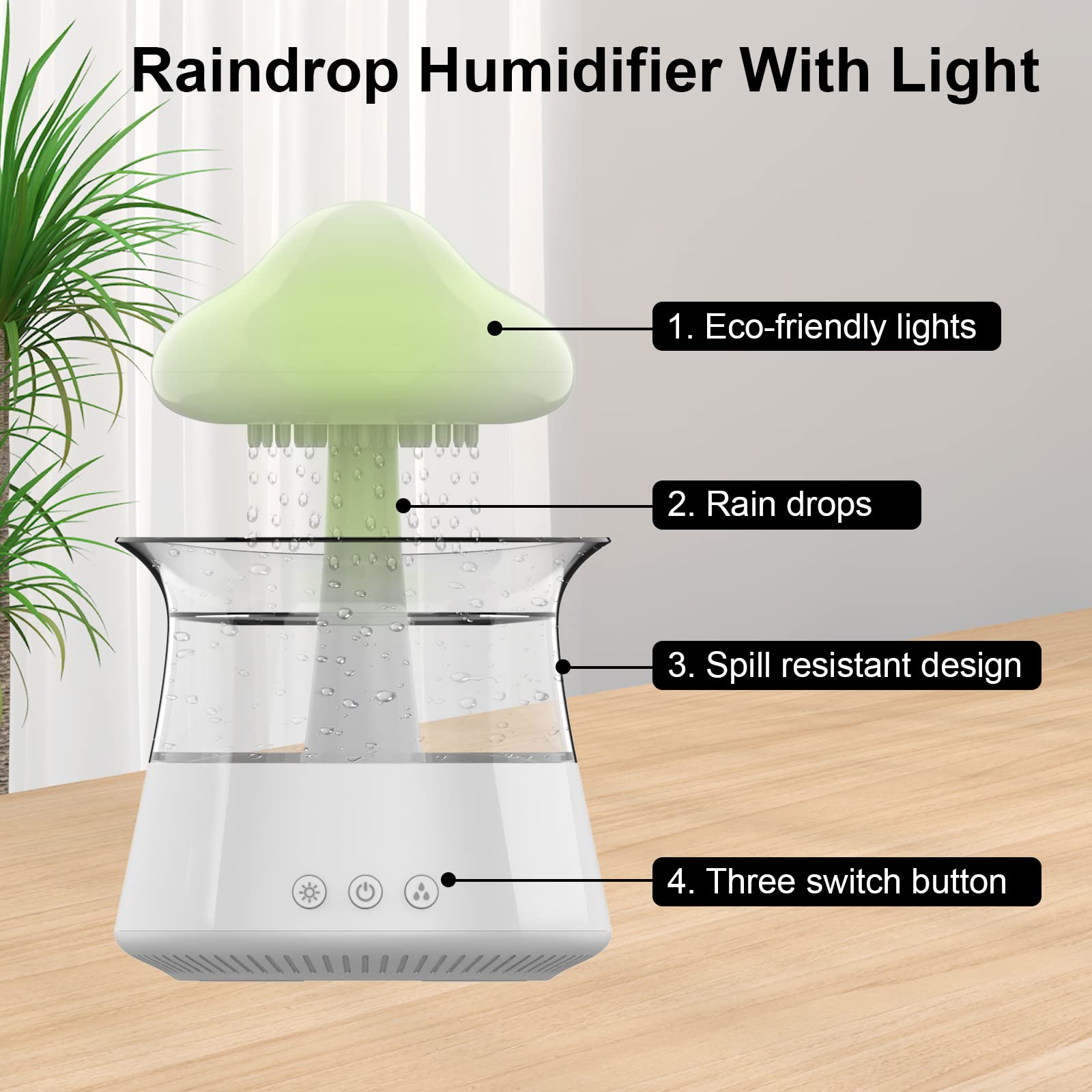 Cloud Rain Humidifier for Bedroom & Large Room Water Drip Humidifier with Remote Waterfall Lamp Mushroom Humidifier Rain Sounds White Noise Humidifier Air Humidifiers for Bedroom Desk (White)