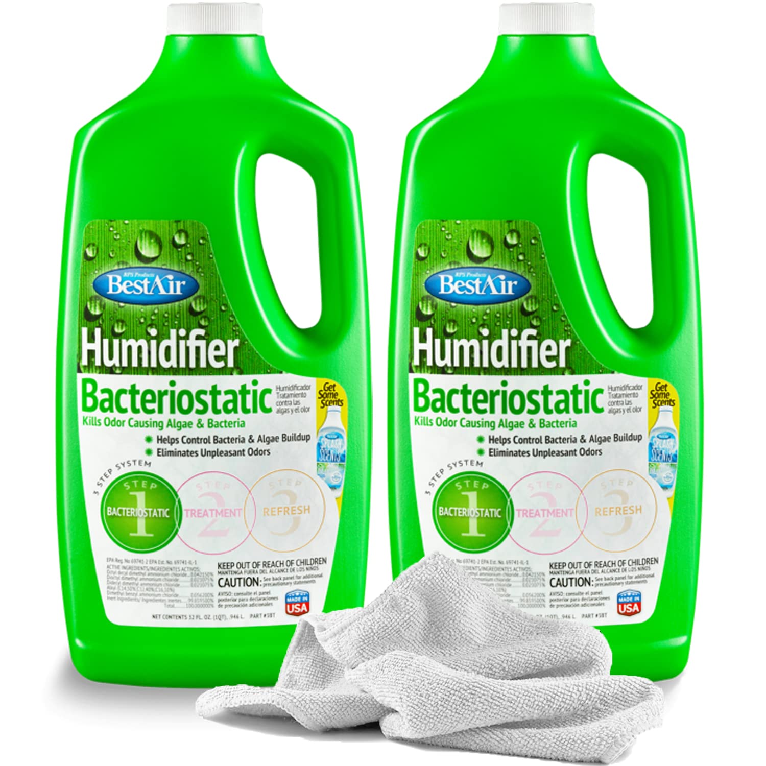 Daley Mint Towel + 2 Best Air Humidifier Water Treatment, 32oz | Powerful Bacteriostatic Formula to Eliminate Odor & Buildup | Increases Life of Home Humidifier and Wick