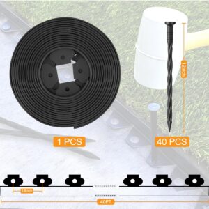 The Tall Wall No-Dig Landscape Edging Kit includes 40 ft of Lawn Edging and 40 Spikes. This Garden Plastic Edging Border is Perfect for Landscaping, Flower Gardens, and lawns. (Black-40ft)