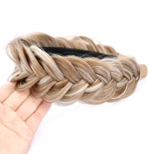 DIGUAN Wide Messy Braided Headband With Teeth Synthetic Hair Plaited Headband High Elasticity Braids Fishtail Braided Hair Band Hairpiece for Girls Women (Sandy Blonde)