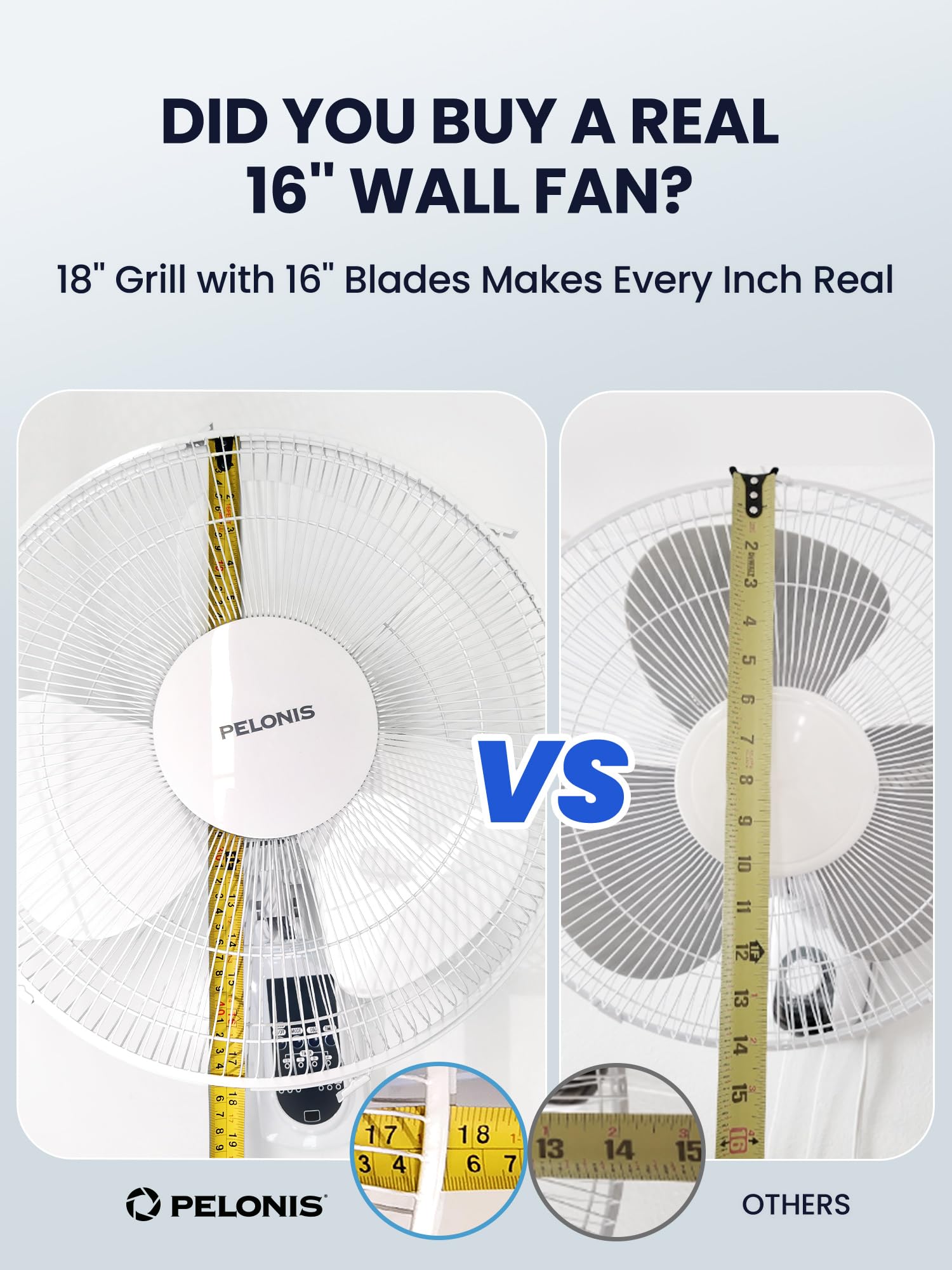 PELONIS 16‘’ Wall Mount Fan with 3 Speed Settings Oscillating Fan with Adjustable Tilt High Velocity Household Wall Mounted fan, for Garage Patios Bedroom 2 Packs White