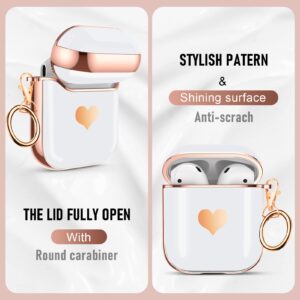 Maxjoy Compatible with Airpods Case,for Airpods 2nd Generation Case Cute Electroplating with Gold Heart Pattern with Lanyard Shockproof Cover for Girls Woman Airpods 2 &1-White