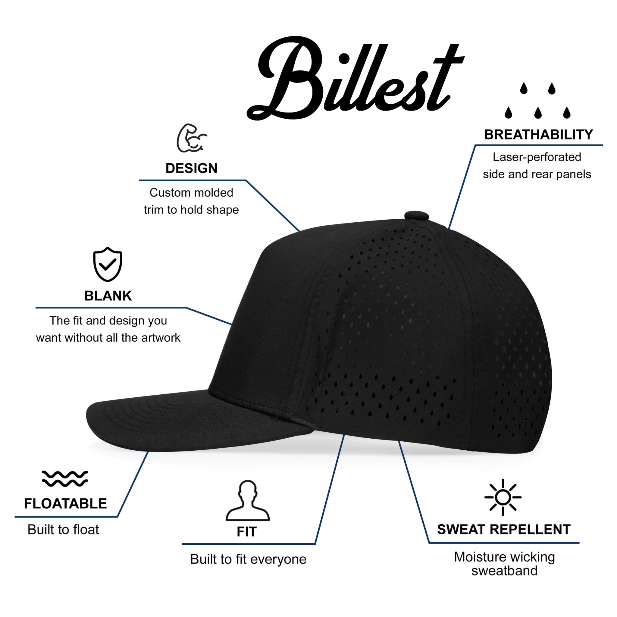 Billest Gilbert Snapback Hat | 5 Panel Blank Cap for Men & Women | Breathable & Lightweight | Outdoor | Curved Bill (Black)