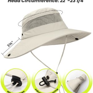 Sun Hat with High Ponytail Hole for Women, UPF 50+ UV Protection Safari Hiking Wide Brim Foldable Waterproof Beach Bucket Hat Beige