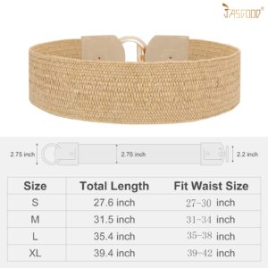 JASGOOD Straw Woven Elastic Belt for Women Vintage Wide Stretch Waistband for Dress Boho Ladies Summer Dress Belt