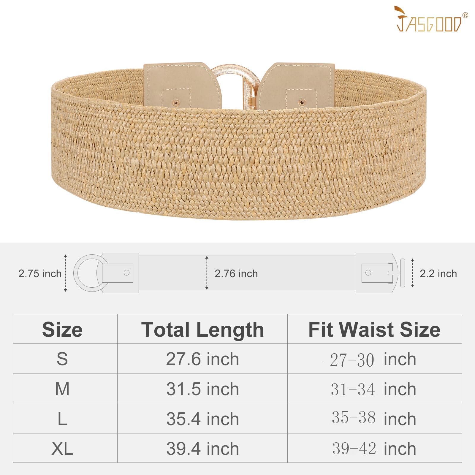 JASGOOD Straw Woven Elastic Belt for Women Vintage Wide Stretch Waistband for Dress Boho Ladies Summer Dress Belt