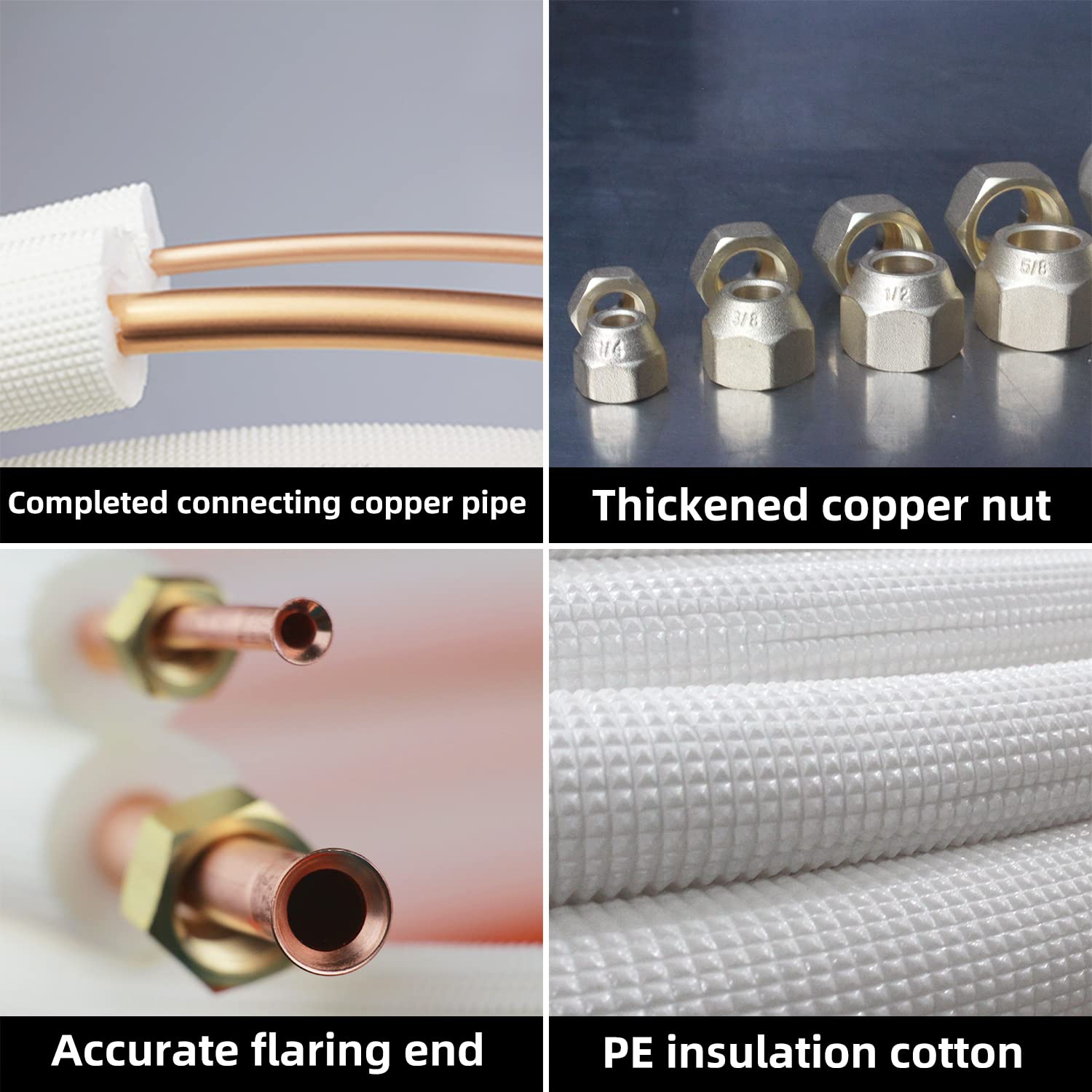 TADERUILY 33 Ft Mini Split Line Set,Air Conditioning Copper Tubing Pipe Extension,1/4" & 3/8" 3/8" PE Thickened for AC and Heating Equipment Insulated with Nuts. (1/4+3/8)