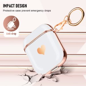 Maxjoy Compatible with Airpods Case,for Airpods 2nd Generation Case Cute Electroplating with Gold Heart Pattern with Lanyard Shockproof Cover for Girls Woman Airpods 2 &1-White