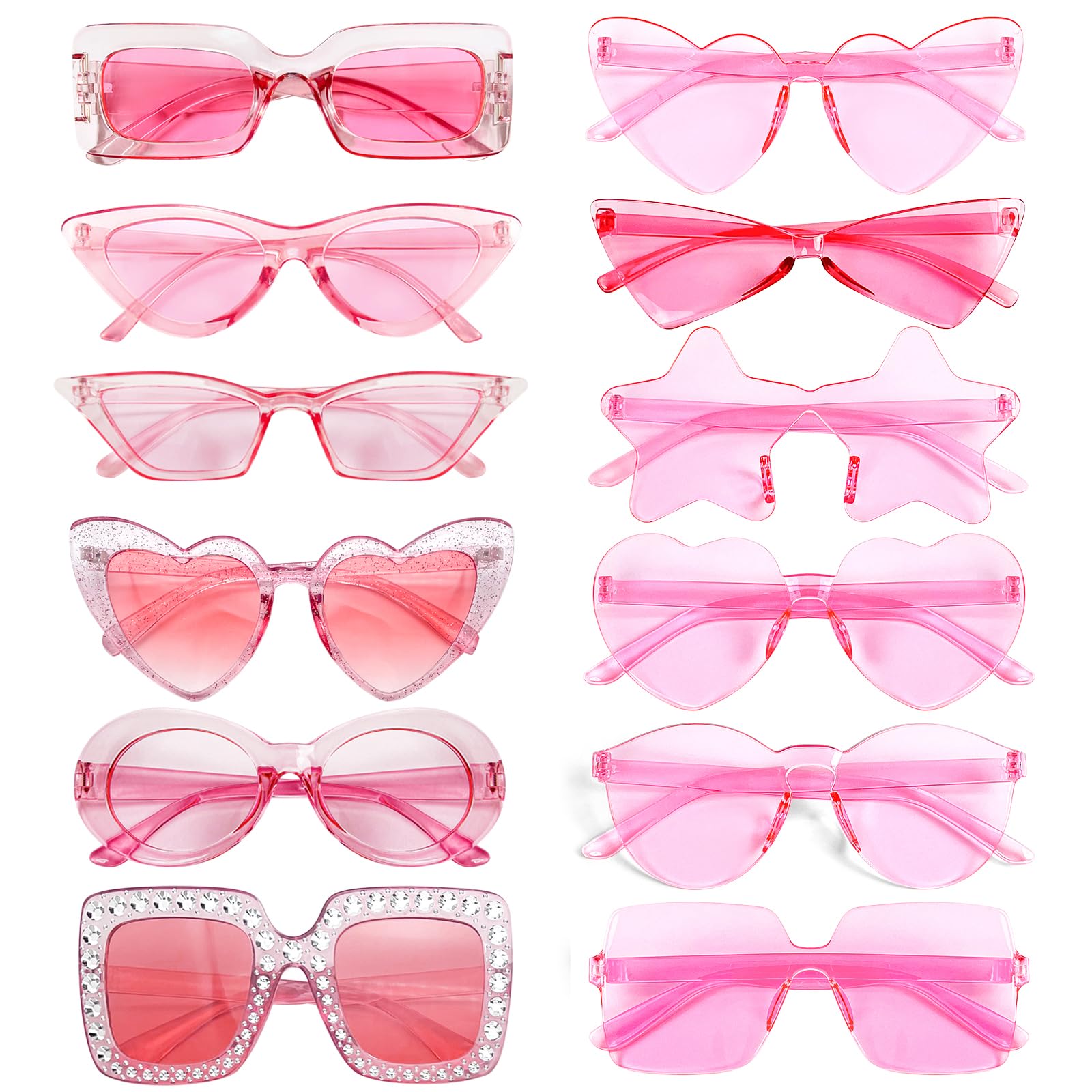 SUNOVELTIES 12 Mixed Clear Pink Style Sunglasses Retro Party Favors Bulk Classic Eyewear Costume Glasses for Women