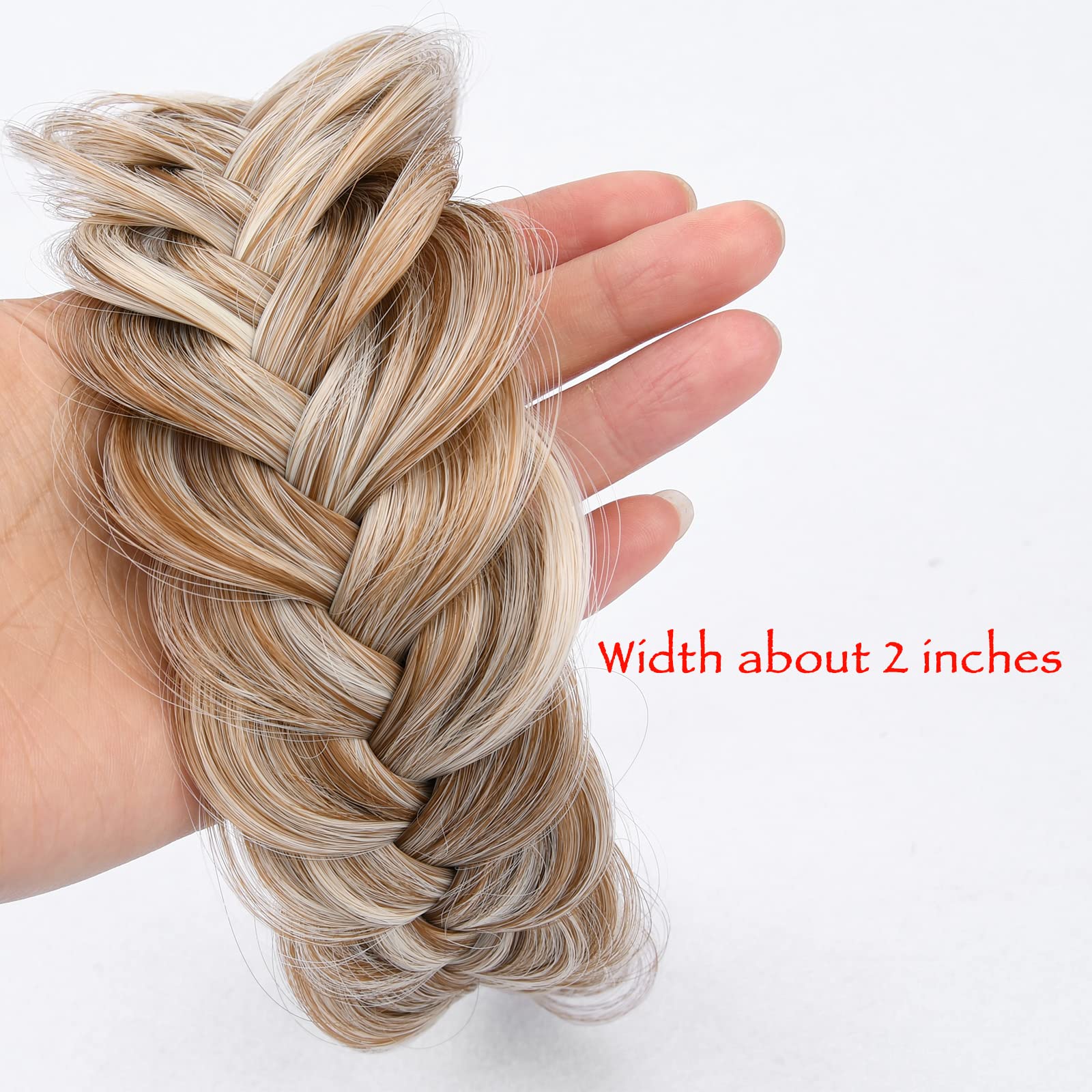 DIGUAN Wide Messy Braided Headband With Teeth Synthetic Hair Plaited Headband High Elasticity Braids Fishtail Braided Hair Band Hairpiece for Girls Women (Sandy Blonde)