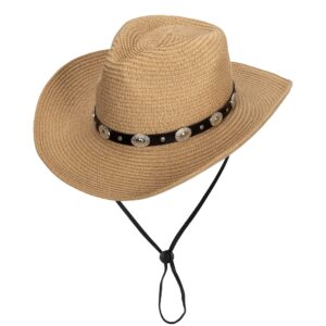 Eohak Shapeable Womens Straw Cowboy Hat Panama Wide Brim Cowgirl Western-Hat with Belt Summer Beach Hat