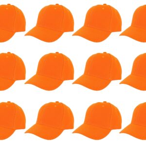 Gelante Plain Blank Baseball Caps Adjustable Back Strap Wholesale LOT 12 Pack-001-NeonOrange