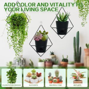 Koalaime 3 Sets of Wall Planters for Indoor Plants, Hanging Wall Planter with Black Metal Holder, Geometric Self Watering Wall Flower Pots, Wall Mounted Succulent Planter, 5" Black Plant Pot