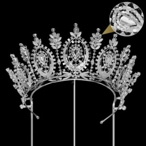 Tall Royal Queen Crown Silver Cubic Zirconia Large Wedding Tiara for Bride Prom Quinceanera Pageant Princess Headpieces Birthday Party CZ Bridal Hair Accessories