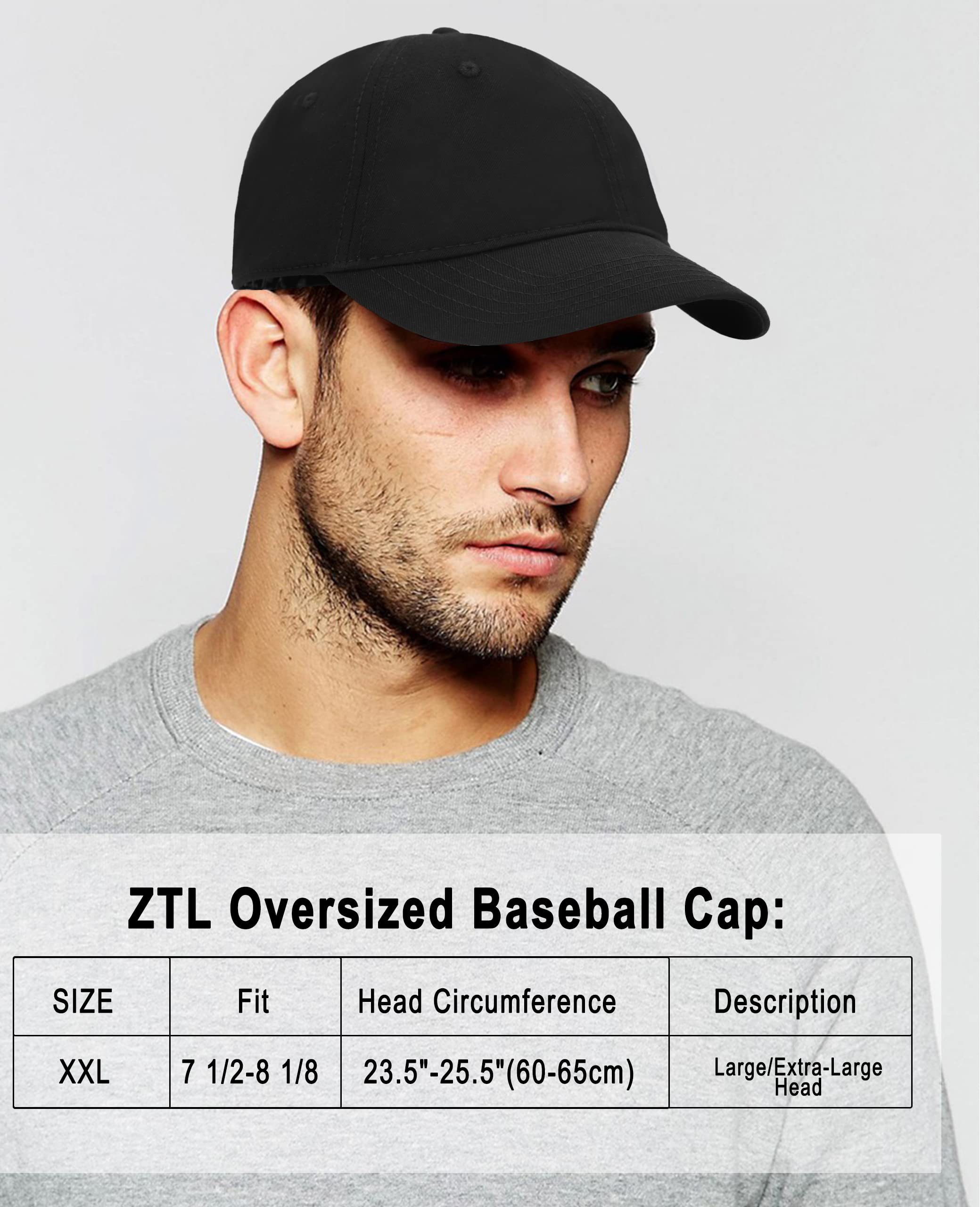 Oversize XXL Baseball Cap for Big Heads 23.6"-25.6", Extra Large Cotton Baseball Hat, Plus Size Unstructured Dad Hats Black