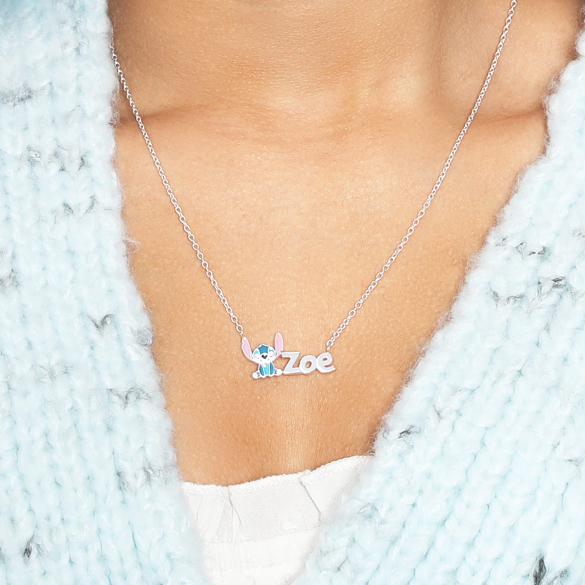 Disney Stitch Nameplate Necklace 18" - 925 Sterling Silver Custom Name Necklace - Official License - Stitch Gifts