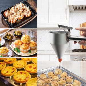 40oz Pancake Batter Dispenser, Stainless Steel Funnel Cake Dispenser with Stand Heavy Duty Baking Tool for Cupcake Waffles Cakes, Caliber: 0.31"/0.47"/0.55"/0.67"