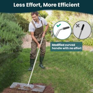 Dremmt Lawn Leveling Rake 30x10 inch, (Professional-Grade) Lawn Leveler Tool with Stainless Steel Handle Rakes for Lawns Heavy Duty Landscape Rake for Backyard, Garden, Golf Course, Farm, Pasture