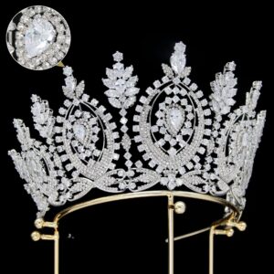 Tall Royal Queen Crown Silver Cubic Zirconia Large Wedding Tiara for Bride Prom Quinceanera Pageant Princess Headpieces Birthday Party CZ Bridal Hair Accessories