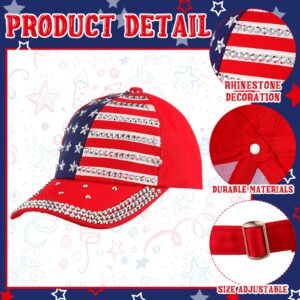 Hercicy 3 Pcs USA Bling Baseball Hat American Flag Caps Adjustable Patriotic Caps for Men Women