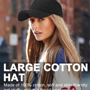 Oversize XXL Baseball Cap for Big Heads 23.6"-25.6", Extra Large Cotton Baseball Hat, Plus Size Unstructured Dad Hats Black