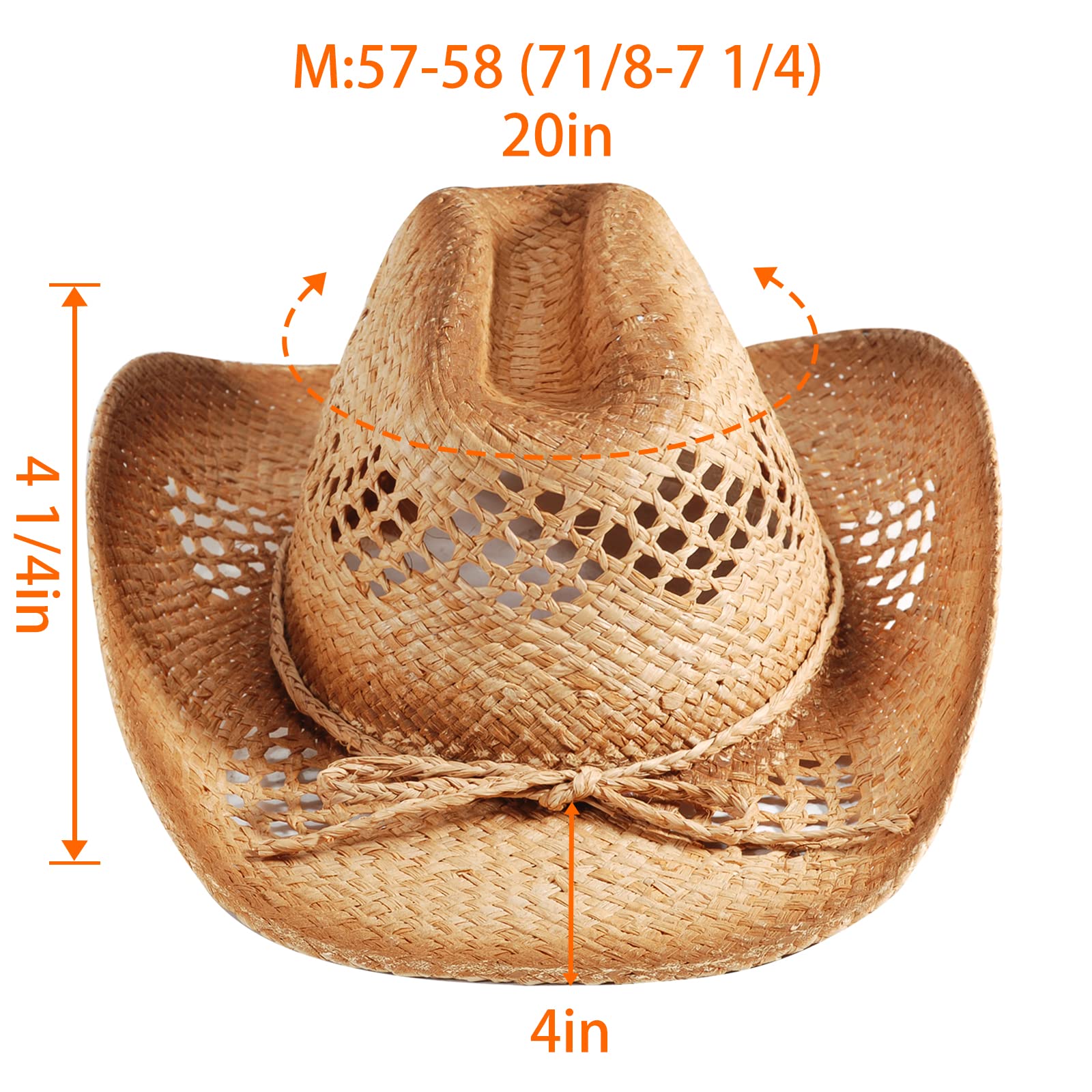 Straw Cowboy Cowgirl Hats for Women Men Summer Beach Sun Hat Panama Woven Straw Hat Wide Brim Western Cowboy Hat