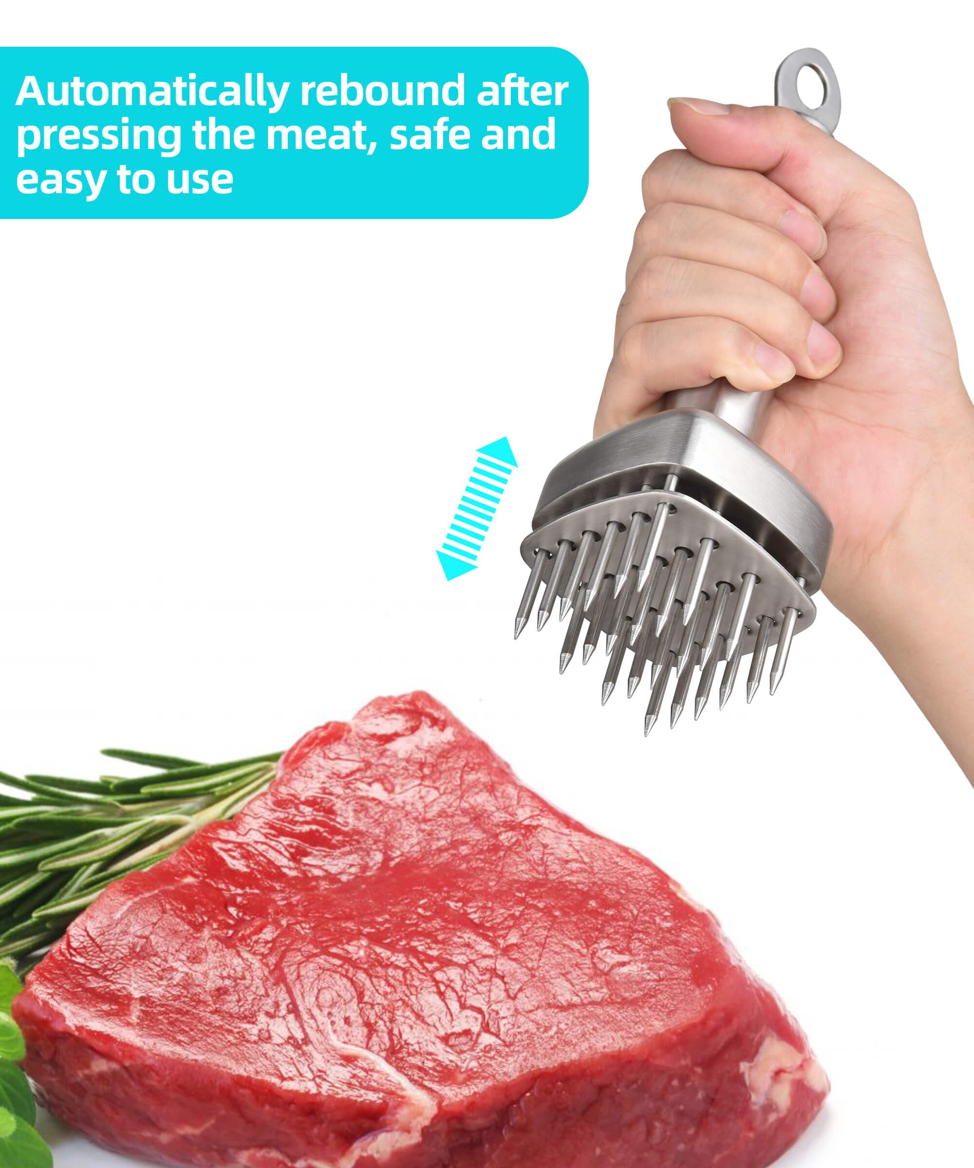 Aliglow 304 Stainless Steel Meat Tenderizer Needle Meat Hammer Mallet Tool Pounder For Tenderizing and Pounding Steak, Beef Pork Chicken BBQ And Poultry