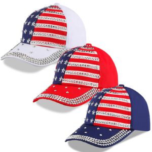 hercicy 3 pcs usa bling baseball hat american flag caps adjustable patriotic caps for men women