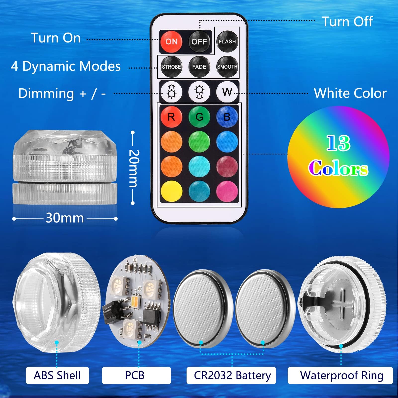 Small Submersible Led Lights with Remote,Mini LED Light,Waterproof Tea Light,Underwater Lights,Flameless Candles,Suitable for Vases, Fish Tanks, Hot Tubs, Parties,Wedding,Halloween Decorations