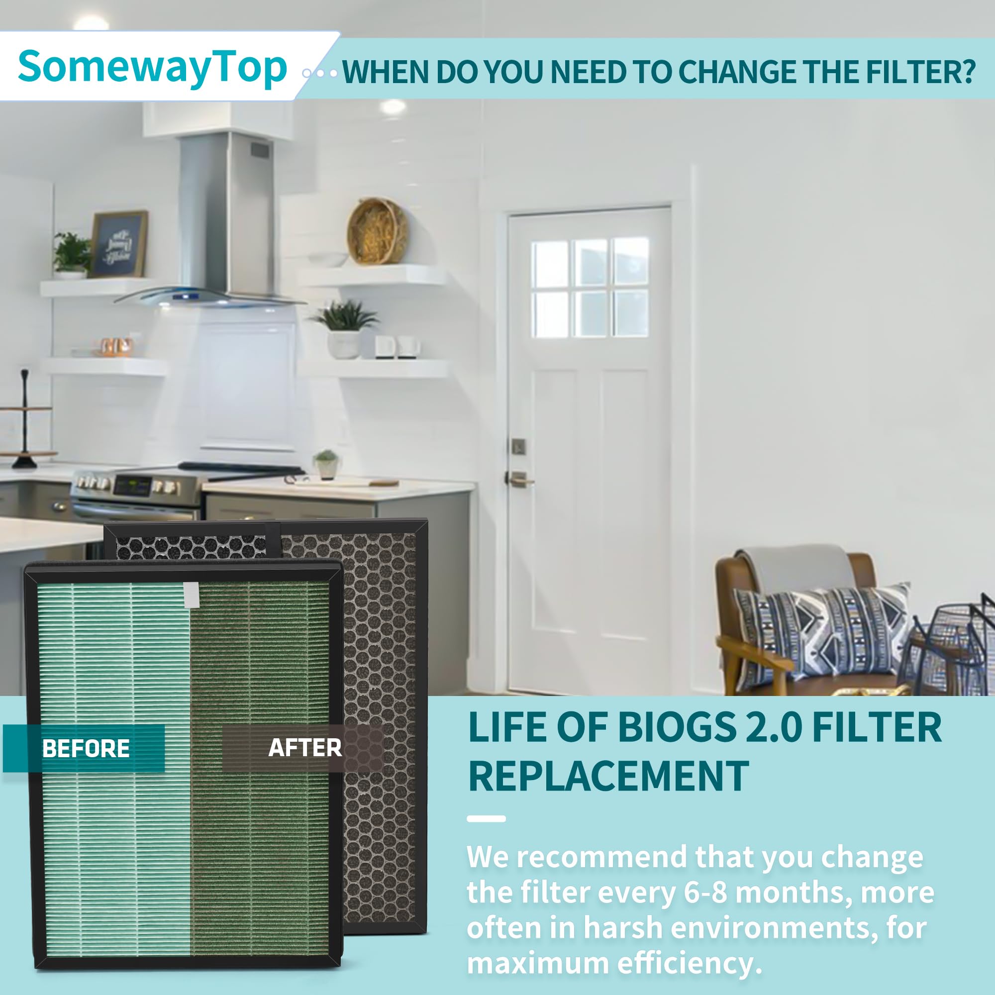 BioGS 2.0 Filters Replacement Kit Compatible with Rabbit Air Biogs Filter Replacement SPA-550A and SPA-625A, Air Clenaer to Remove Odor for Home and Large Room, 2x H13 True HEPA and 2x Carbon