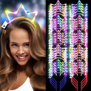 willbond crown headband, 40 pcs led light up headband glow crown hair hoop for women girls adult kids birthday festival concert party costume hair accessories, 10 colors, 4 sets for each color