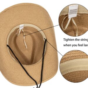 Eohak Shapeable Womens Straw Cowboy Hat Panama Wide Brim Cowgirl Western-Hat with Belt Summer Beach Hat