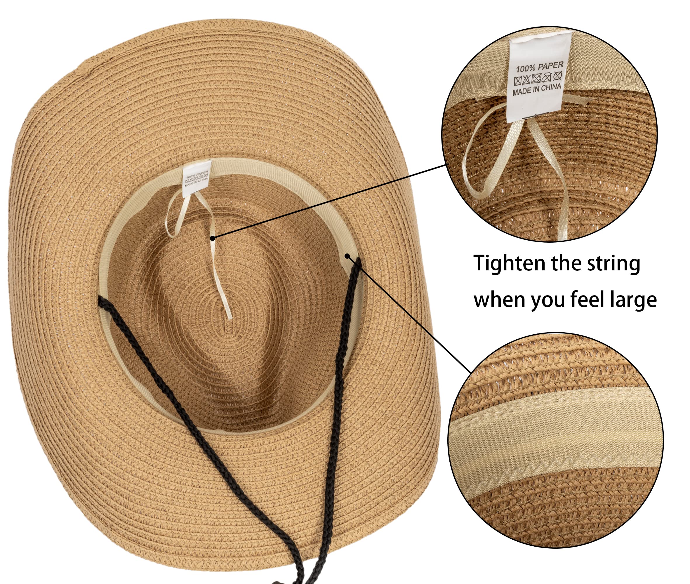 Eohak Shapeable Womens Straw Cowboy Hat Panama Wide Brim Cowgirl Western-Hat with Belt Summer Beach Hat