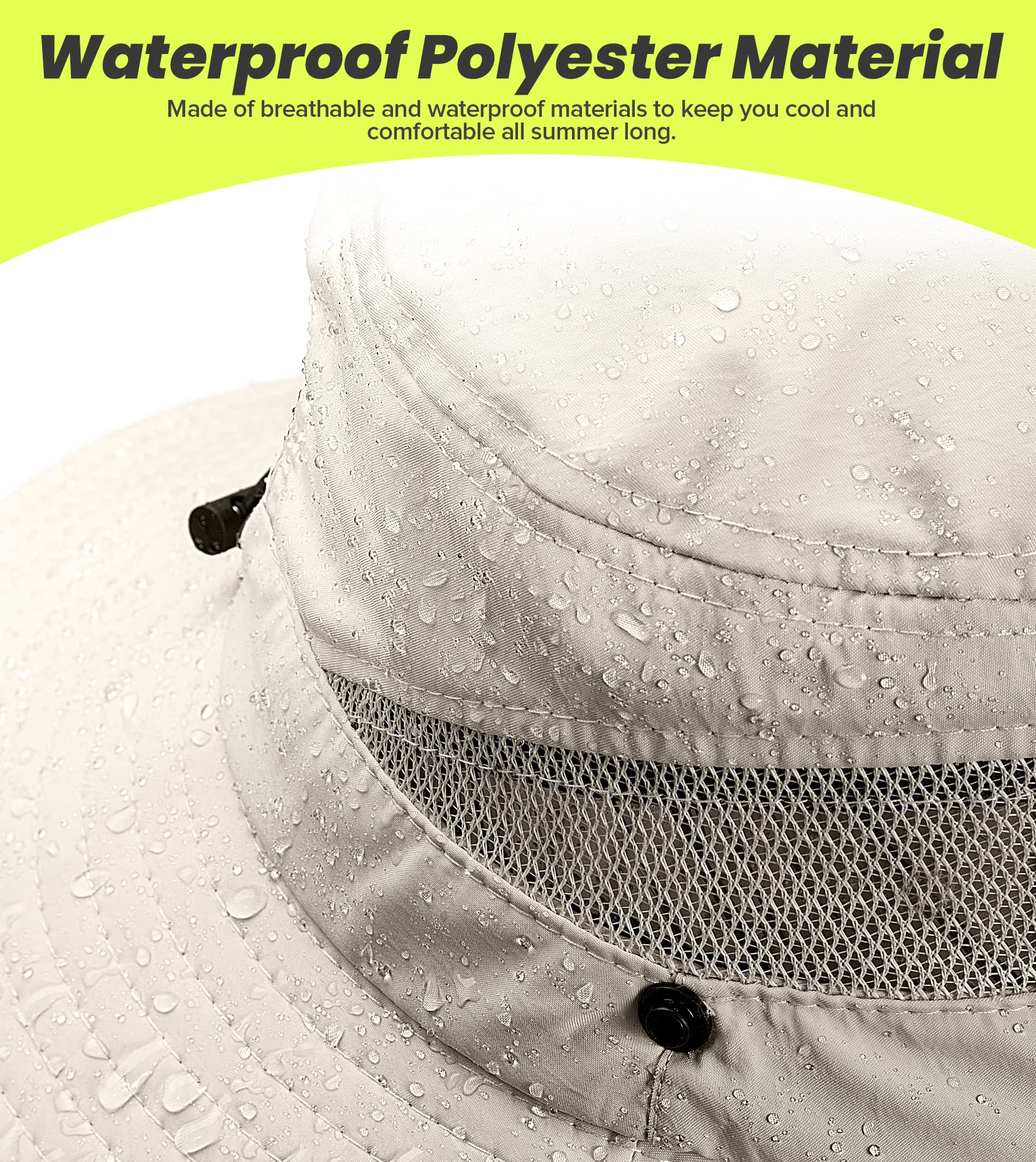 Sun Hat with High Ponytail Hole for Women, UPF 50+ UV Protection Safari Hiking Wide Brim Foldable Waterproof Beach Bucket Hat Beige