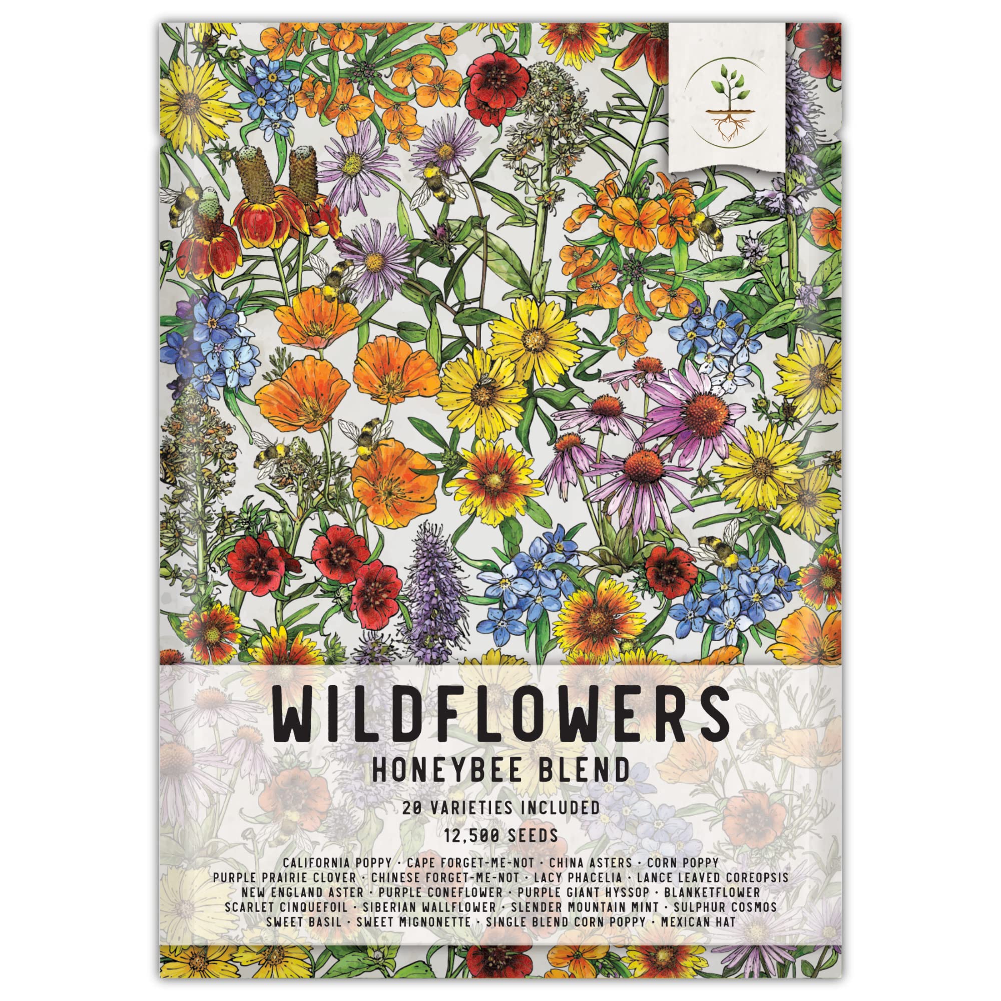 Seed Needs, Bulk 12,500 Seeds Honey Bee Wildflower Blend/Mixture (20 Species) Heirloom & Open Pollinated, Attracts Pollinators