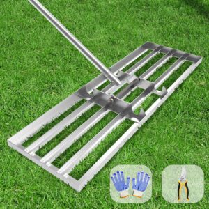 dremmt lawn leveling rake 30x10 inch, (professional-grade) lawn leveler tool with stainless steel handle rakes for lawns heavy duty landscape rake for backyard, garden, golf course, farm, pasture