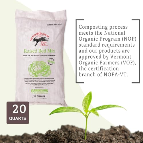 Vermont Compost Company Raised Bed Mix | High-Nutrient Compost-Based Potting Soil for Plants & Vegetables Organic Gardening - 20 Quarts | Gardener's Supply Co Exclusive