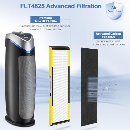 FLT4825 HEPA Filter B Replacement for Germ-Guardian Filter B, Compatible with 22" Air Pu-rifier AC4825E AC4825 AC4300 AC4900CA AP2200CA AP2800CA, 2 HEPA and 8 Pre-Filter