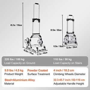 VEVOR Stair Climbing Cart, 220 lbs Capacity Hand Truck with Adjustable Handle, Folding Dolly Cart for Stairs, Stair Climbing Dolly Hand Carts with 10 Wheels for Shopping, Moving, Office Use