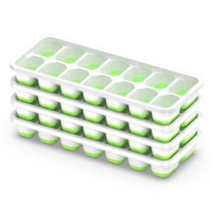 chefaide ice cube tray with lid, 4 pack durable stackable ice cube trays for freezer with removable lids, easy-release plastic & silicone ice tray for cocktail, coffee