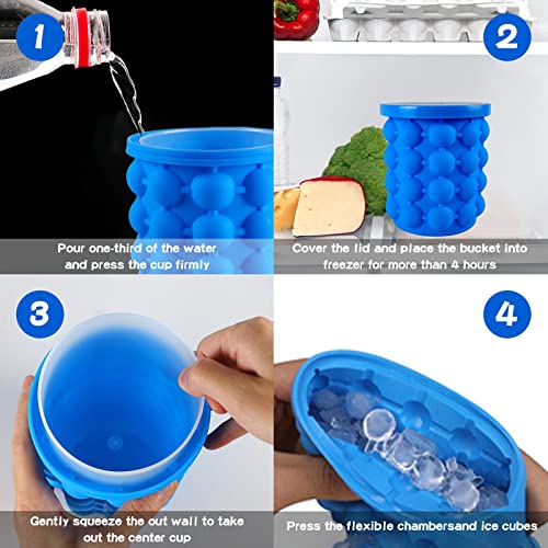 Aoutrow Ice Cube Mold, Silicone Ice Bucket Ice Cup with Lid (2 in 1), Press Type Easy-Release Ice Trays Ice Cube Maker for Frozen Cocktail, Whiskey, Beverages