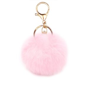 jtkdxqs Pom Pom Keychain Soft Artificial Rabbit Fur Plush Fluffy Ball Key Ring for Women,light pink