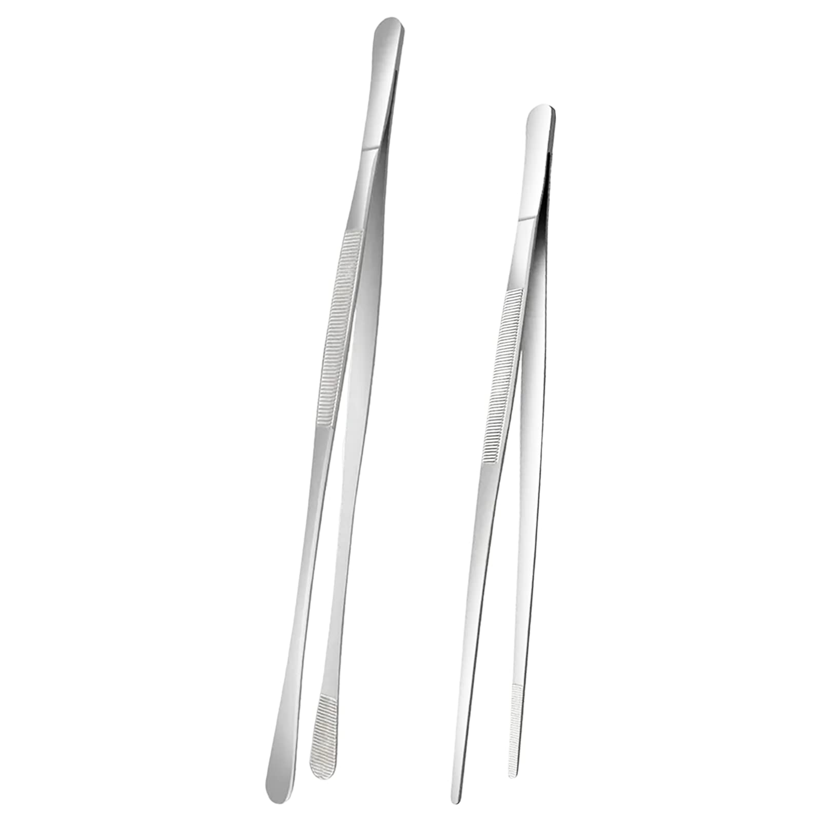 MOJOTORY 2Pcs Kitchen Tweezers Tongs, Cooking Tweezers, Chef Tweezers Tongs for Cooking, Long Handle Food Tweezers for Plating, Stainless Steel Culinary Tweezers (12"Round Tip + 8"Point Tip Sets)