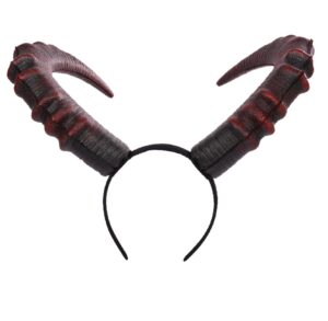 l'vow gothic demon horn headband realistic long devil horn headpiece for halloween costume cosplay (red)