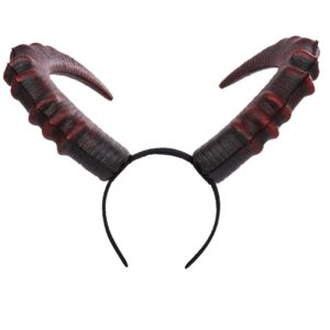 L'VOW Gothic Demon Horn Headband Realistic Long Devil Horn Headpiece for Halloween Costume Cosplay (Red)