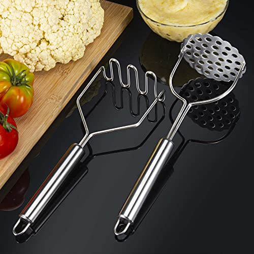 VOOVAO 2 Pcs Potato Masher, Heavy Duty Stainless Steel Integrated Masher Kitchen Tool Wire Masher for Potatoes, Avocados, Beans, Fruit & Vegetables