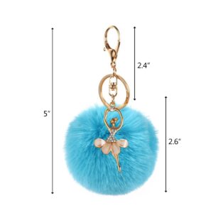 CIEOVO Cieovo18 Pieces Fluffy Pom Poms Keychains Pompoms Keyring With Dancing Girl Keychain for Girls Bag Craft Decoration